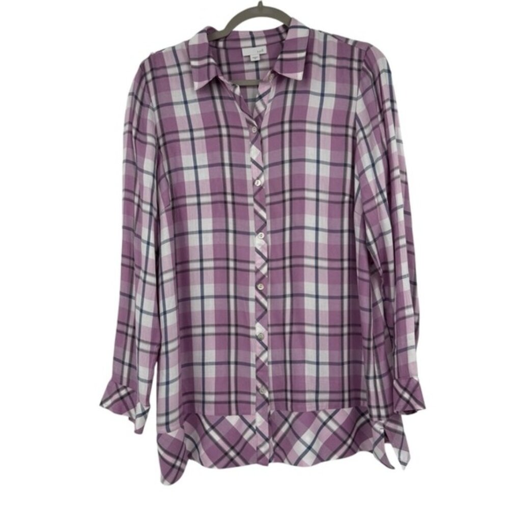 J. Jill Size Medium Purple Plaid Long Sleeve Tunic shirt top